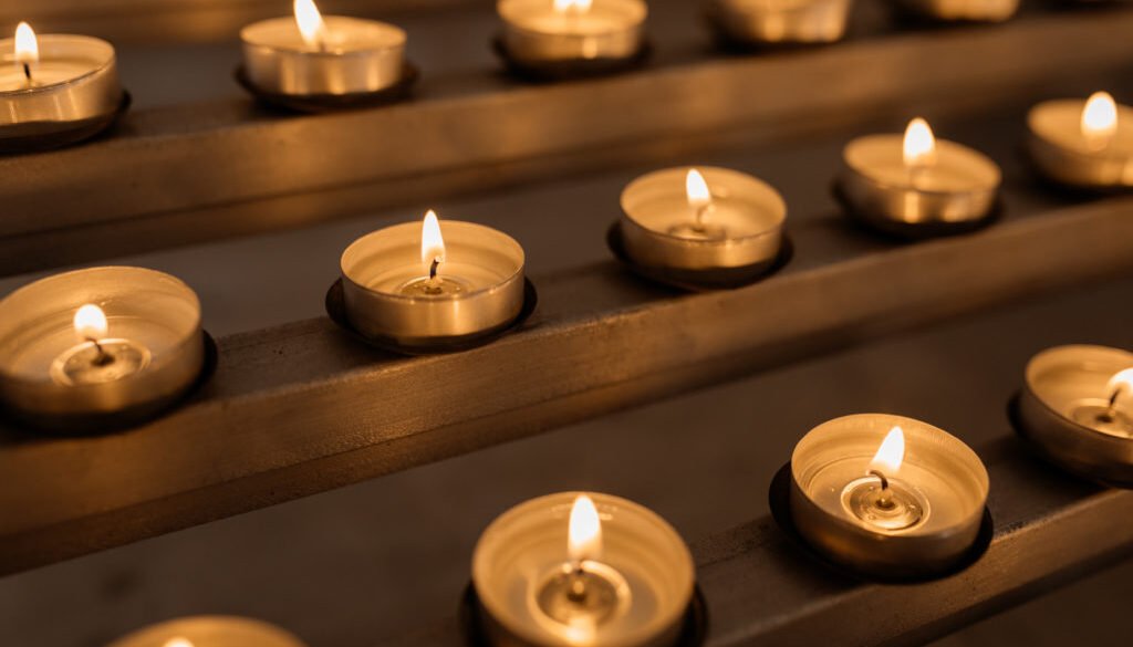 Burning candles, fire, heat, sacral burning candles in the churc