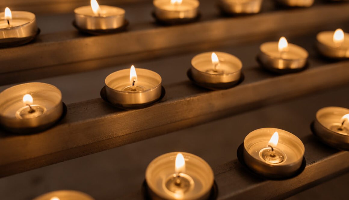 Burning candles, fire, heat, sacral burning candles in the churc