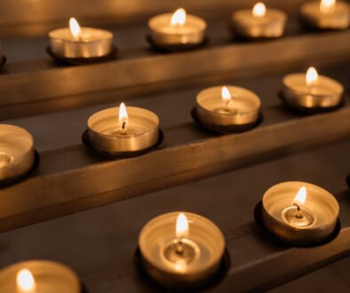 Burning candles, fire, heat, sacral burning candles in the churc