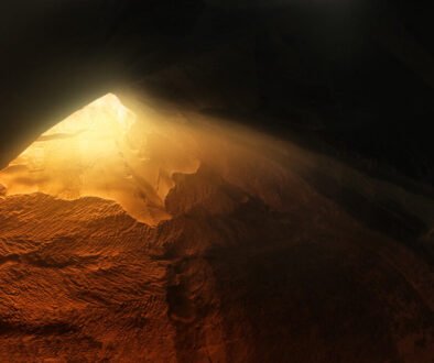 Abstract and surrealistic image of cave with light. revelation and open the door, Holy Bible story concept