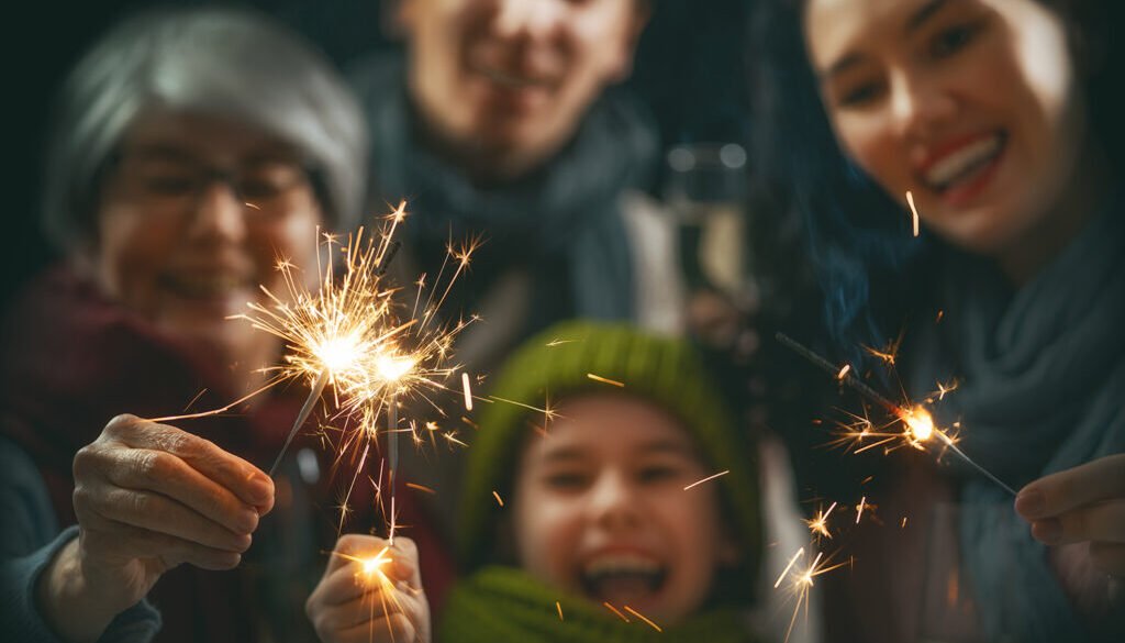 Family having fun on New Year.