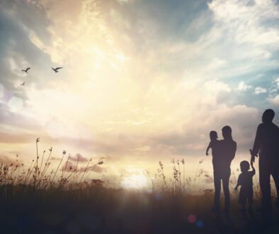 Family worship God concept: Silhouette people looking for the cr