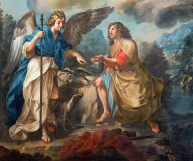 CATANIA, ITALY - APRIL 7, 2018: The detail of painting of Tobia