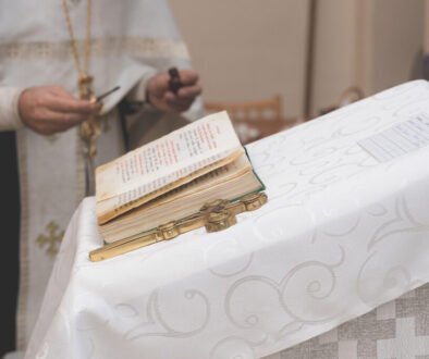 Lectern with Orthodox cross and Holy Gospel