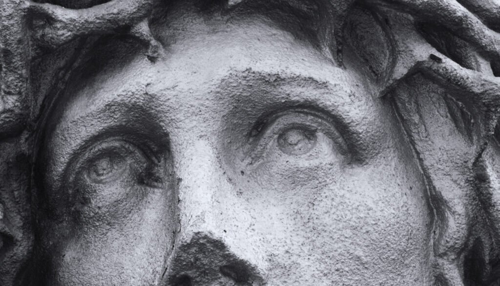crucified Jesus Christ, eyes (statue fragment)