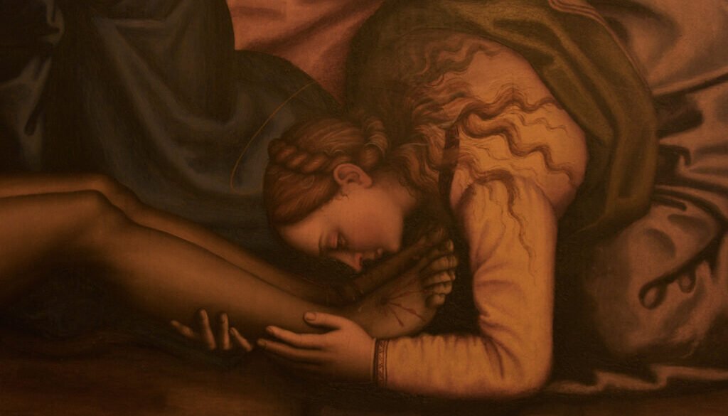 Mary Magdalene depicted with her characteristically long untied