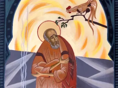 Icono de Pedro negando a Jesús – Bet Tefilá San Pedro niega a Cristo tres veces antes del canto del gallo