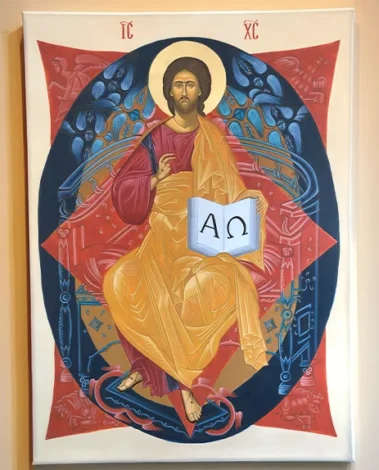 Icono bizantino de Cristo glorificado entre ángeles