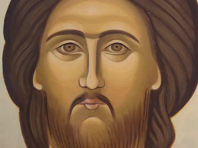 detalle rostro jesucristo pintura mural Highlands International School bet tefila iconografia bizantina