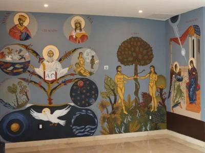 la creacion adan y eva pintura mural Highlands International School bet tefila iconografia bizantina